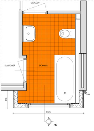 renovatie badkamers Cuijk : plattegrond met optie bad : odeon architecten