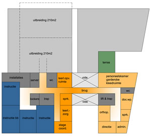 Praktijkschool Boxmeer : schematische plattegrond eerste verdieping : odeon architecten